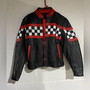 Real leather red checkered racing jacket 38